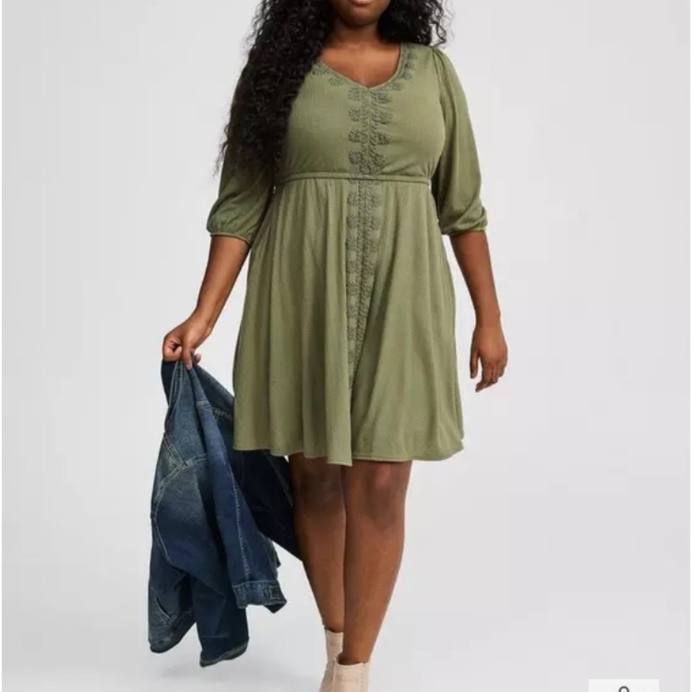 Olive Green Embroidered Women's Dress